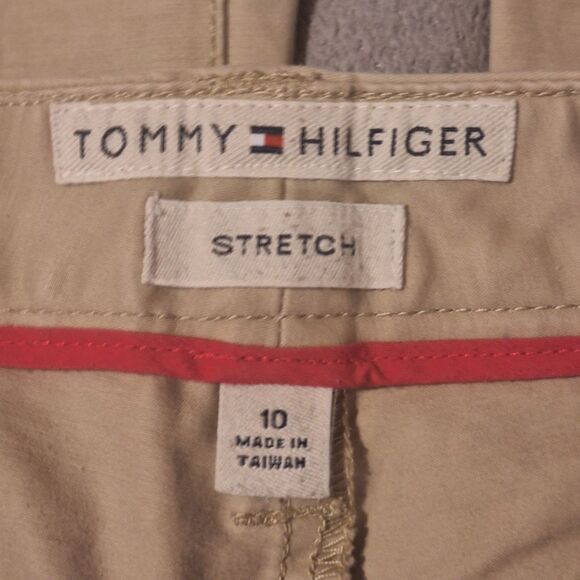 Tommy Hilfiger Stretch-Wmn 10 Beige Chino Khaki Bootcut Flare Pocket Flp *spots* - Picture 9 of 16